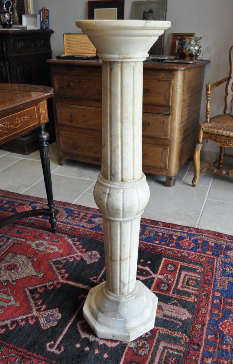 GRANDE COLONNE ANCIENNE EN ALBÂTRE D'ÉPOQUE ART DÉCO VERS 1930 PIÉDESTAL SELLETTE-photo-2