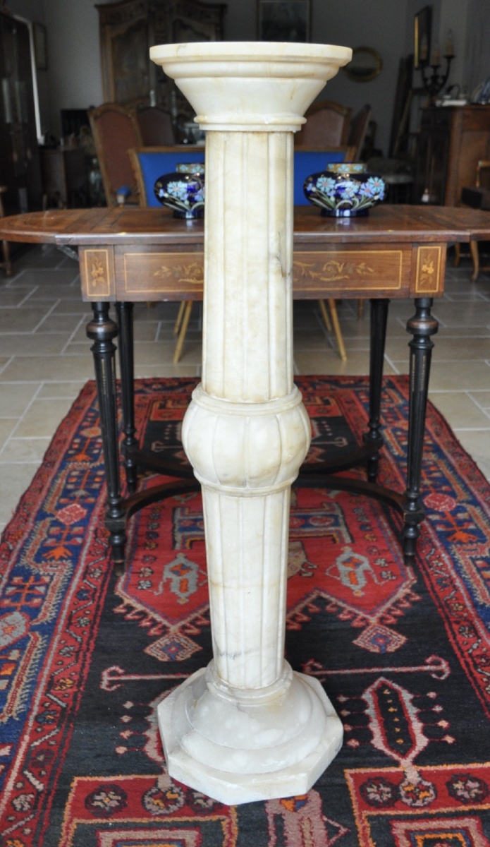 GRANDE COLONNE ANCIENNE EN ALBÂTRE D'ÉPOQUE ART DÉCO VERS 1930 PIÉDESTAL SELLETTE-photo-3
