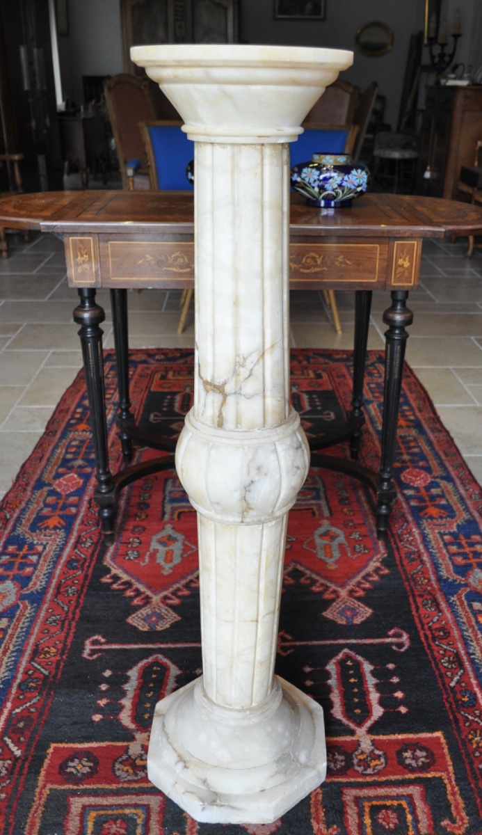 GRANDE COLONNE ANCIENNE EN ALBÂTRE D'ÉPOQUE ART DÉCO VERS 1930 PIÉDESTAL SELLETTE-photo-4