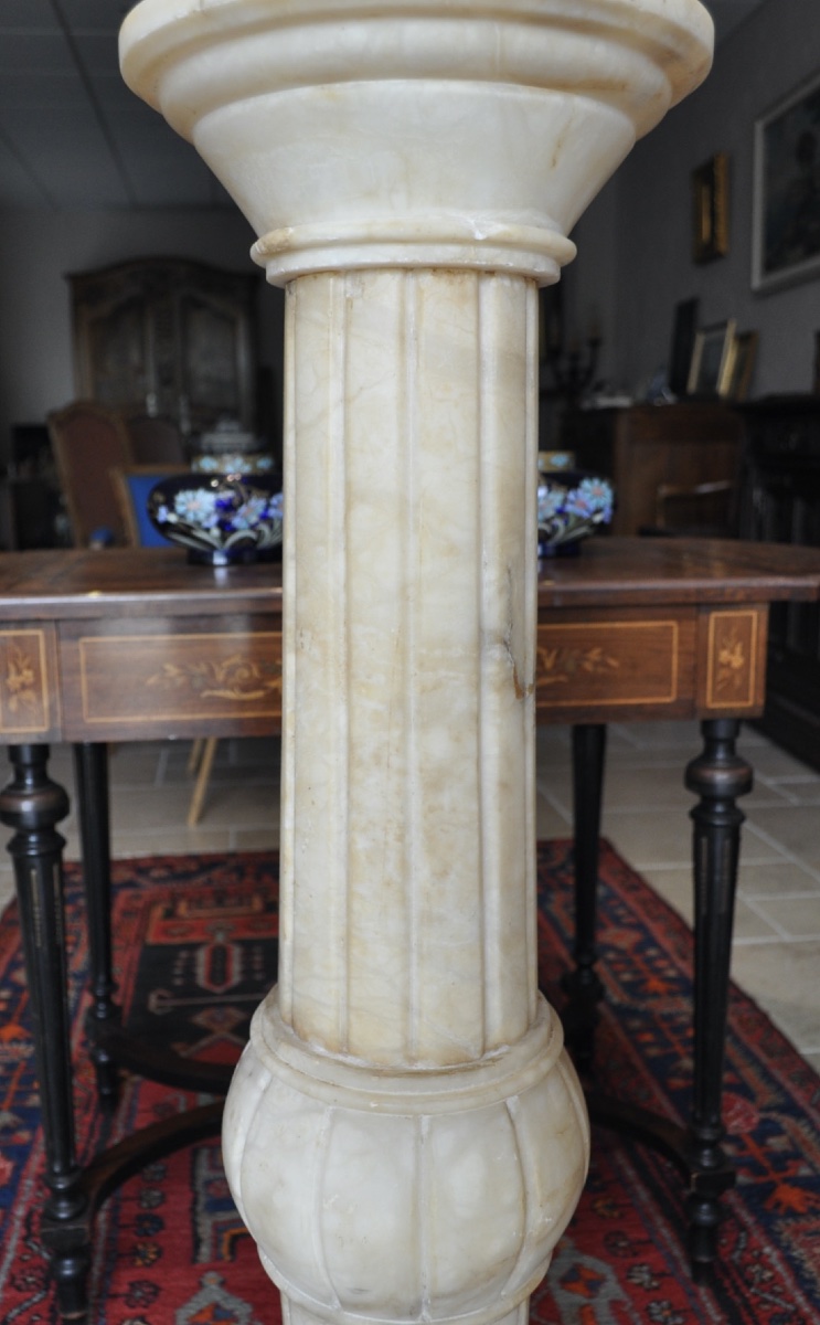 GRANDE COLONNE ANCIENNE EN ALBÂTRE D'ÉPOQUE ART DÉCO VERS 1930 PIÉDESTAL SELLETTE-photo-1