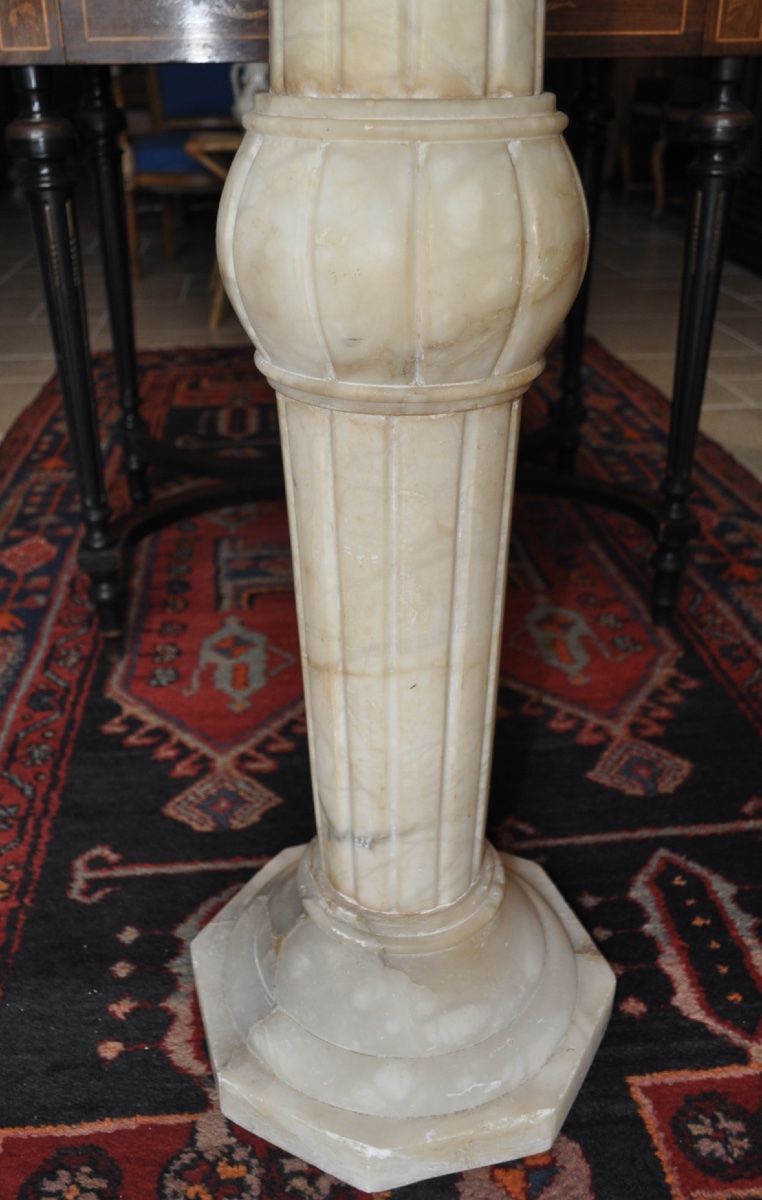 GRANDE COLONNE ANCIENNE EN ALBÂTRE D'ÉPOQUE ART DÉCO VERS 1930 PIÉDESTAL SELLETTE-photo-2