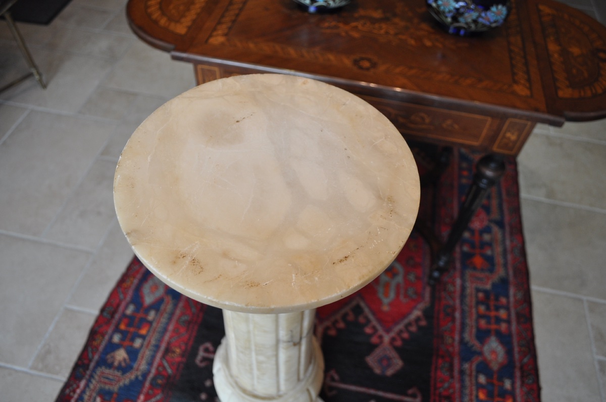 GRANDE COLONNE ANCIENNE EN ALBÂTRE D'ÉPOQUE ART DÉCO VERS 1930 PIÉDESTAL SELLETTE-photo-5