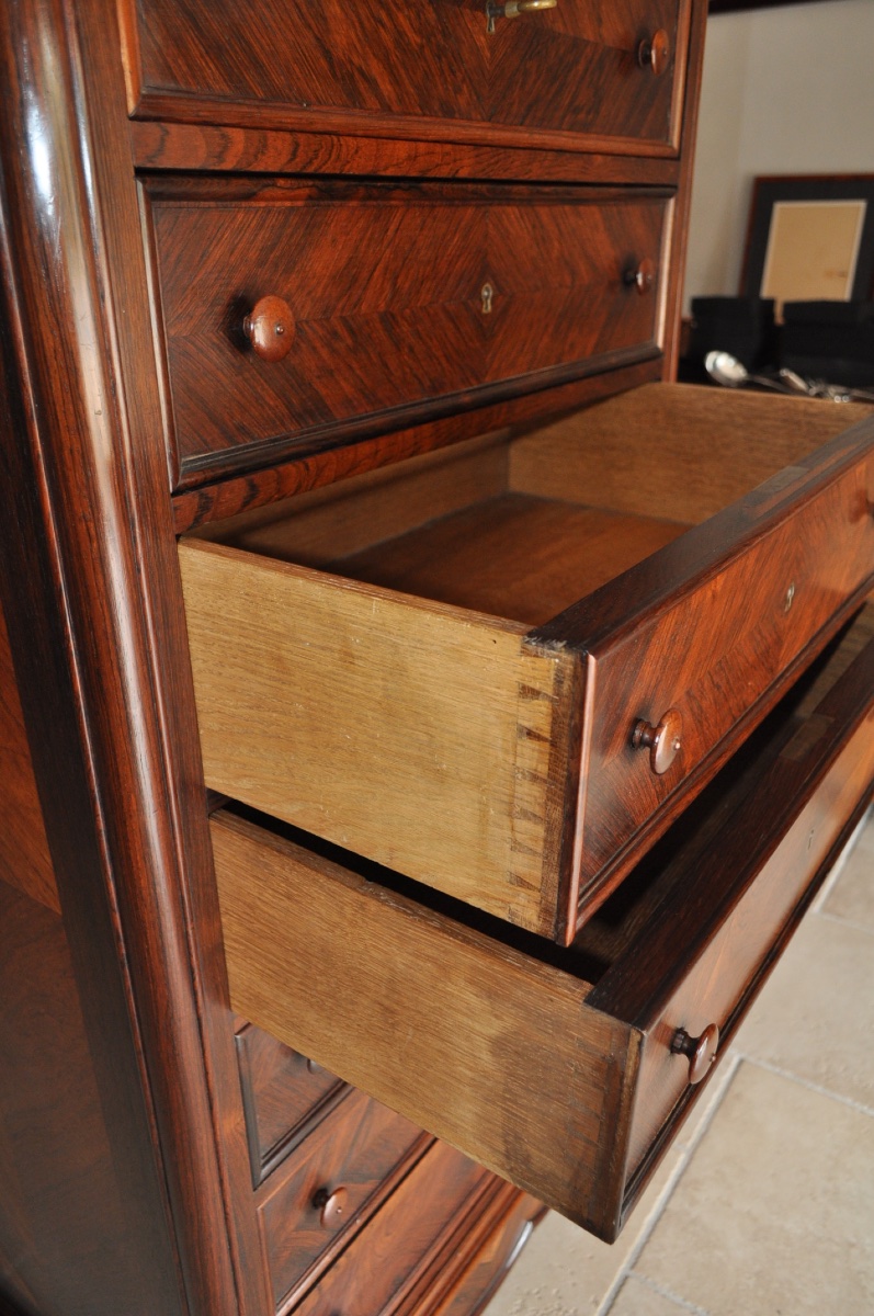 Small Napoleon III-era Rosewood Weekly Planner, 19th Century, 7-drawer Chest, Antique Furniture-photo-2