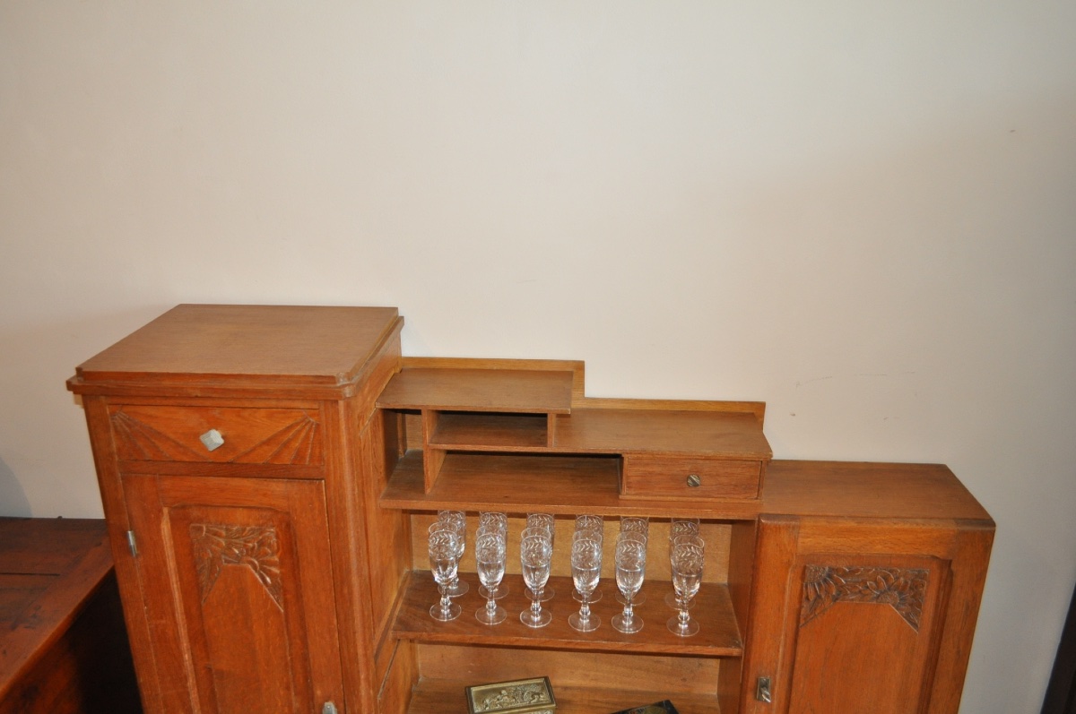 PETIT BUFFET D'ENTRÉE OU DESSERTE CONSOLE EN CHÊNE DORÉ D'ÉPOQUE ART DÉCO MEUBLE ANCIEN 1930-photo-2