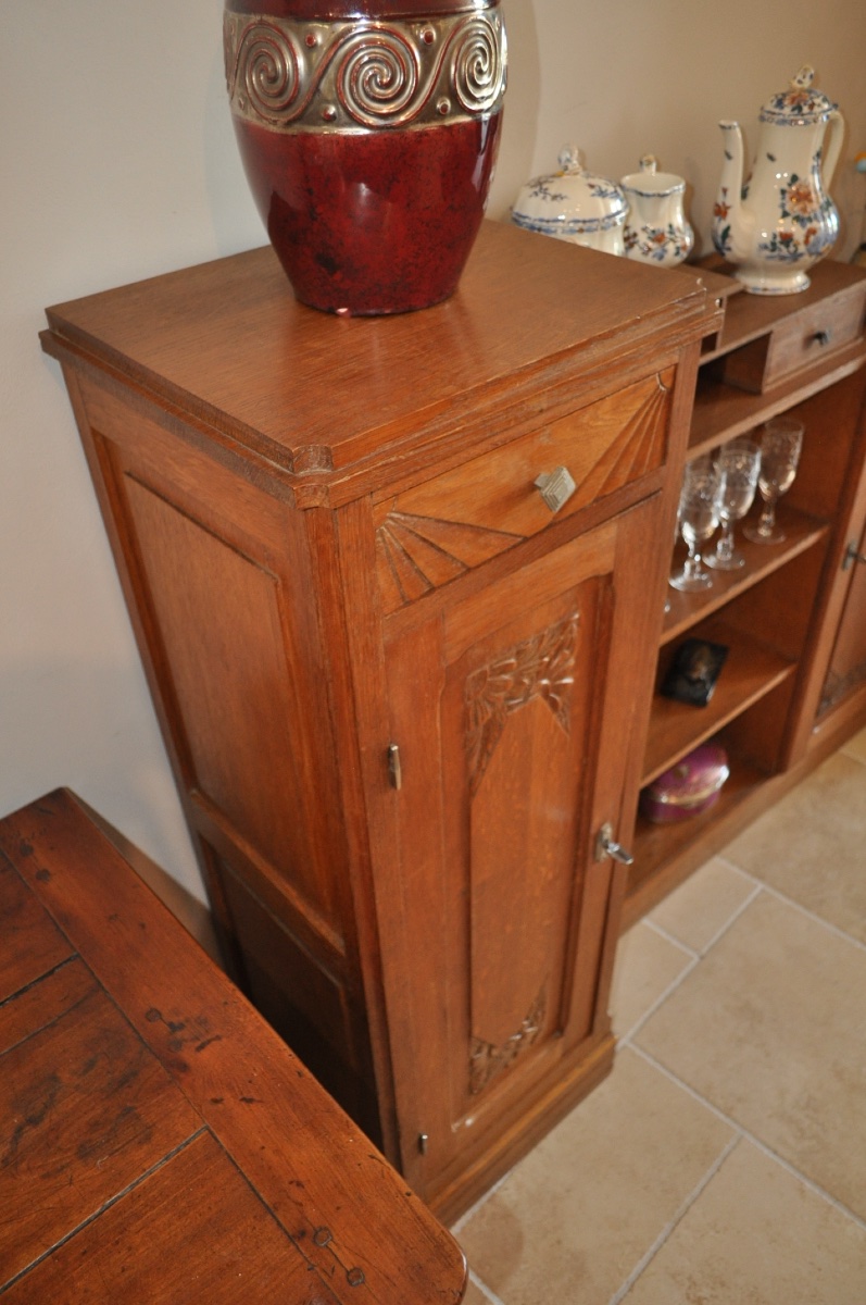 PETIT BUFFET D'ENTRÉE OU DESSERTE CONSOLE EN CHÊNE DORÉ D'ÉPOQUE ART DÉCO MEUBLE ANCIEN 1930-photo-3