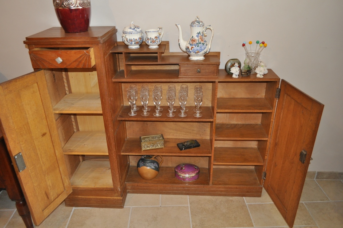 PETIT BUFFET D'ENTRÉE OU DESSERTE CONSOLE EN CHÊNE DORÉ D'ÉPOQUE ART DÉCO MEUBLE ANCIEN 1930-photo-3