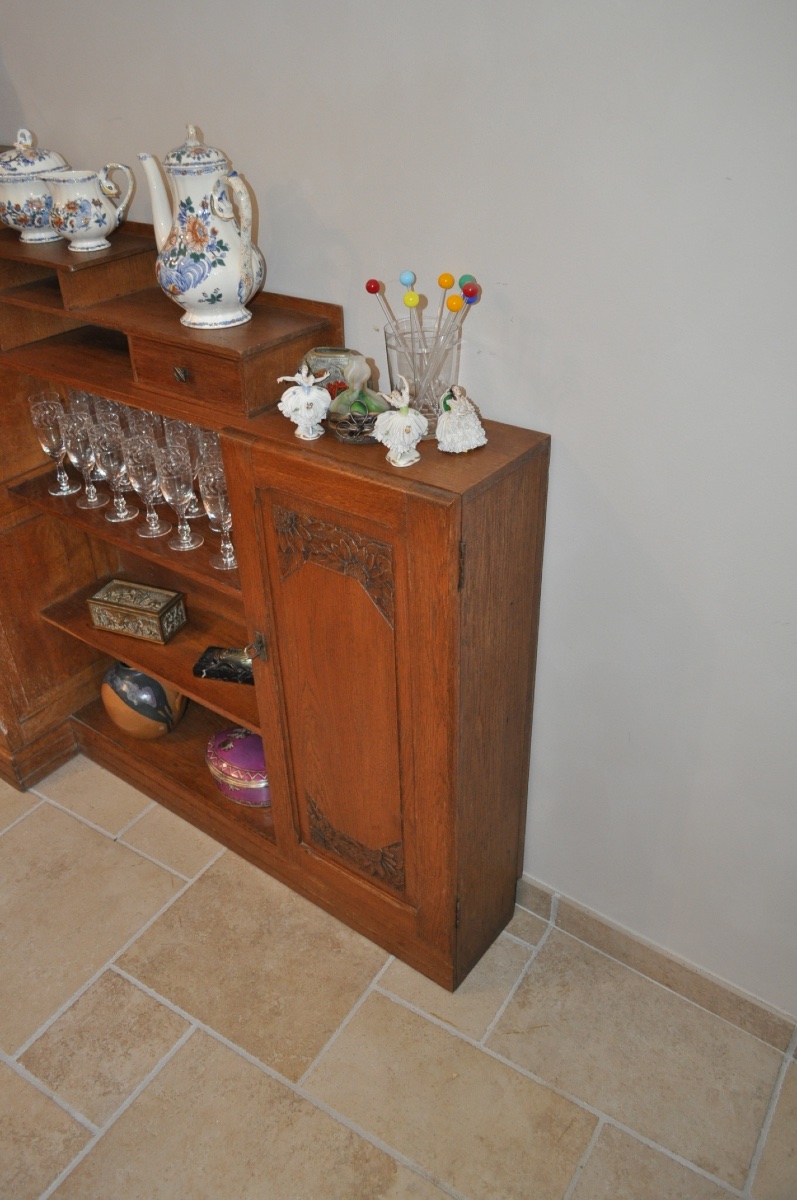 PETIT BUFFET D'ENTRÉE OU DESSERTE CONSOLE EN CHÊNE DORÉ D'ÉPOQUE ART DÉCO MEUBLE ANCIEN 1930-photo-4