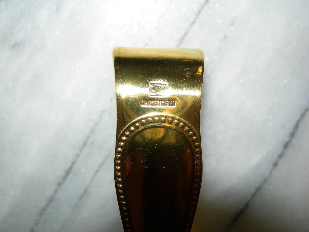 12 Christofle "perle" Gold-plated Metal Coffee/moka Spoons With Sugar Tongs -photo-2
