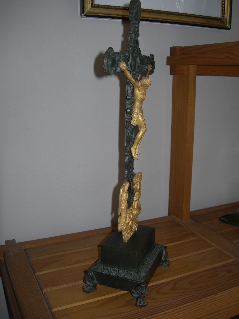 Antique Gilded And Patinated Bronze Crucifix From The Restoration Period; 19th-century Religious Art Object-photo-6