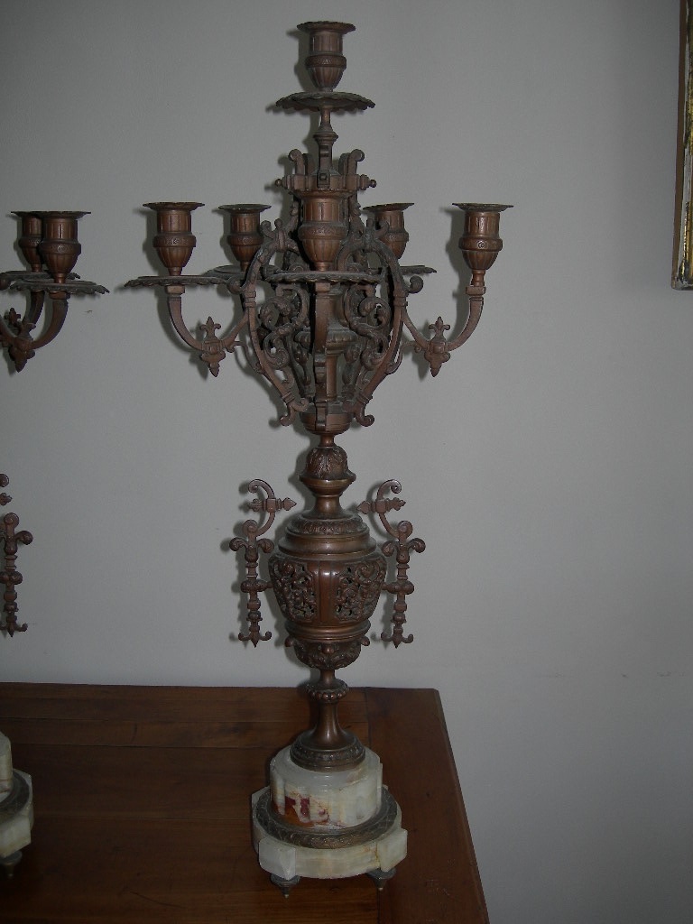 Pair Of Large Antique Candelabra From The Napoleon III Period (19th Century), Made Of Bronze And Marble -photo-2