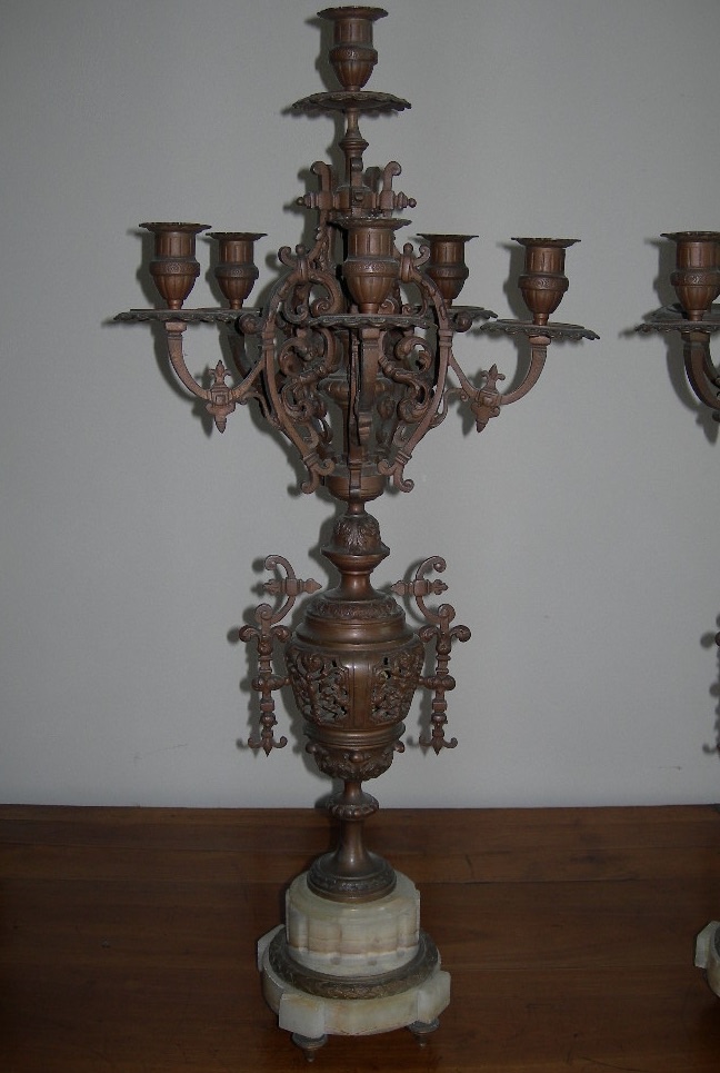 Pair Of Large Antique Candelabra From The Napoleon III Period (19th Century), Made Of Bronze And Marble -photo-3