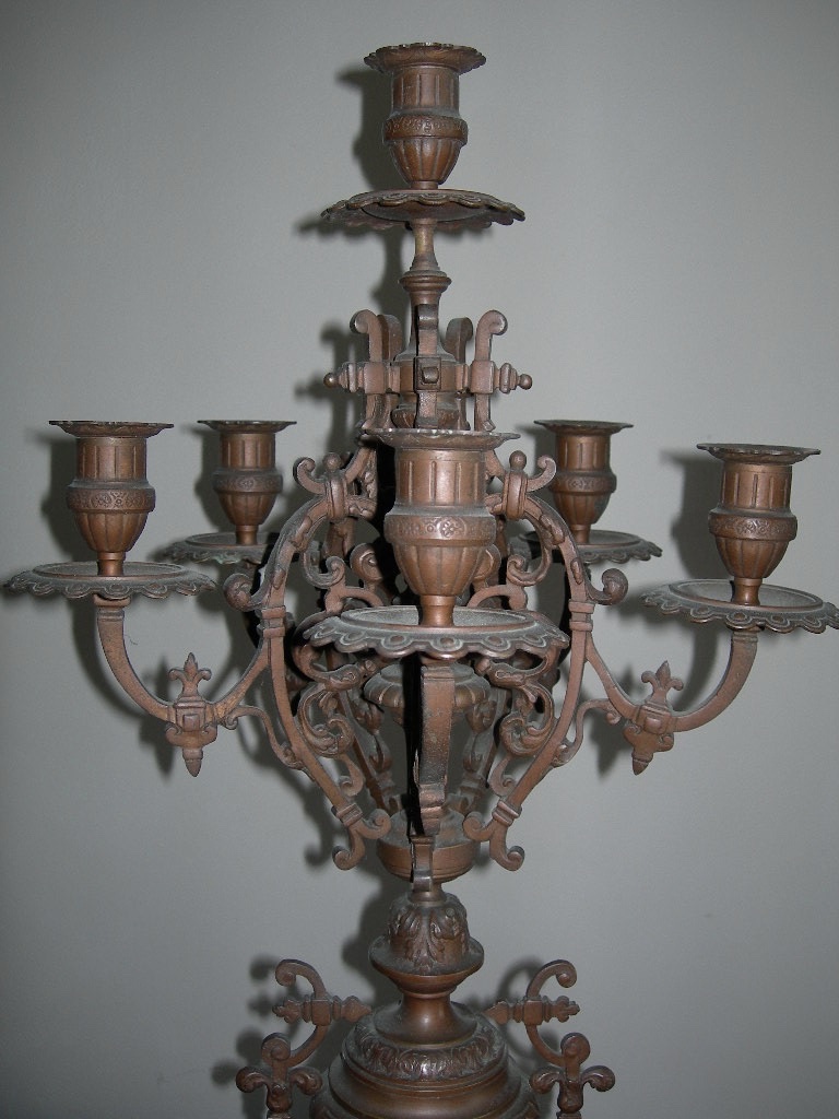 Pair Of Large Antique Candelabra From The Napoleon III Period (19th Century), Made Of Bronze And Marble -photo-4