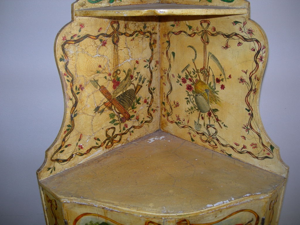 Petite encoignure ancienne galbée étagère murale d'angle en bois peint et laqué d'époque 18ème -photo-3