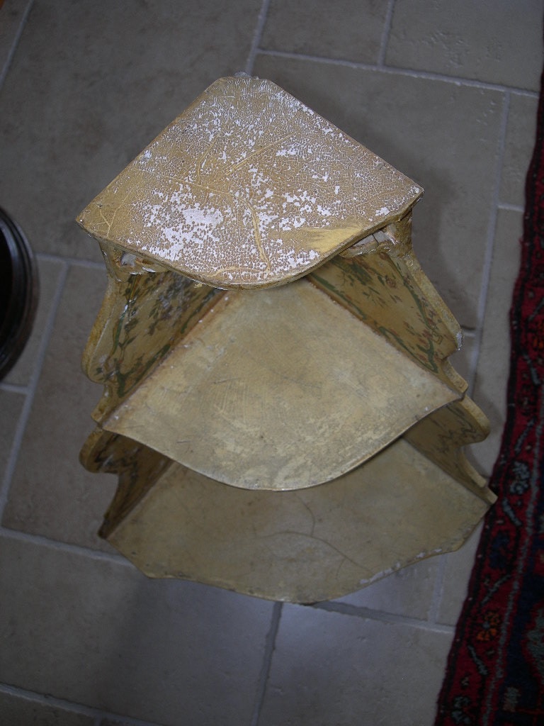 Petite encoignure ancienne galbée étagère murale d'angle en bois peint et laqué d'époque 18ème -photo-3