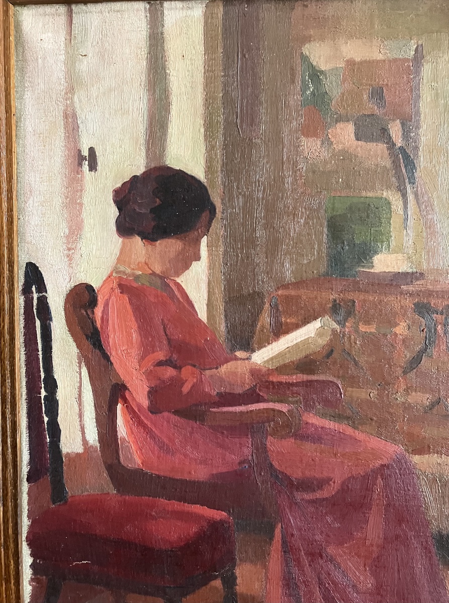 Tableau signé Léon Louis Parent ( 1869 - 1943 ) scène intimiste d'intérieur huile sur toile-photo-2