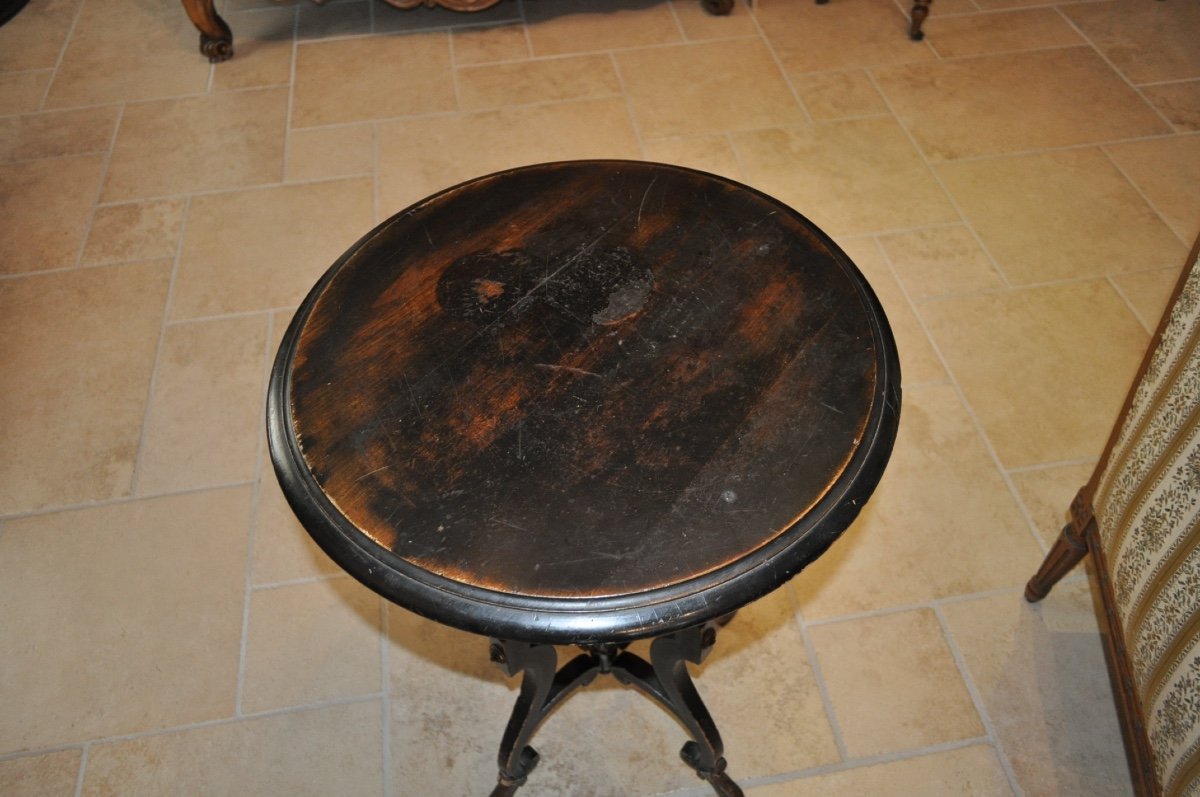 Selette Pedestal Table In Blackened Pear Tree And Polychrome Painted Carved Wood Napoleon III Period 19th-photo-2