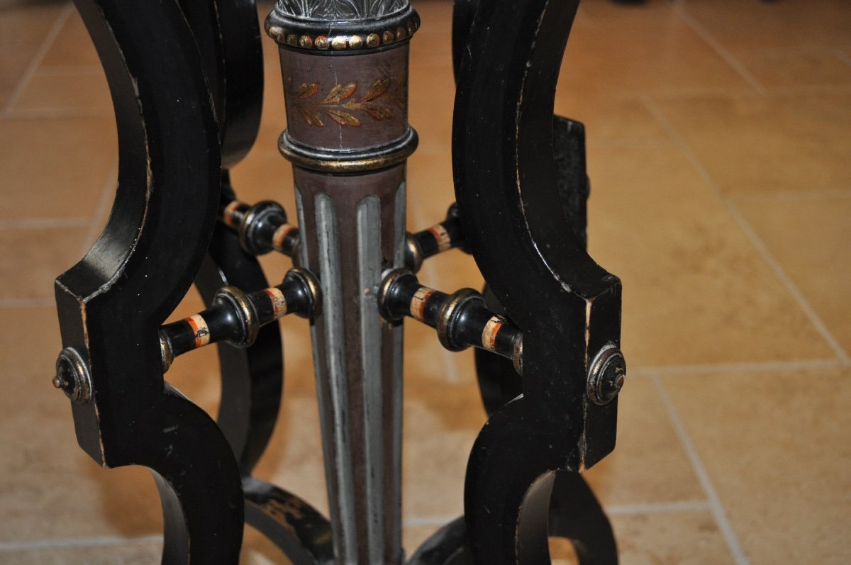 Selette Pedestal Table In Blackened Pear Tree And Polychrome Painted Carved Wood Napoleon III Period 19th-photo-1