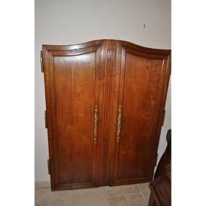 Pair Of Old Louis XV Cabinet Doors In Solid Cherry 18th Century Woodwork