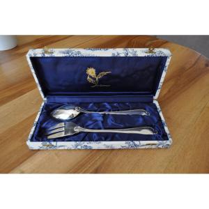 Service Cutlery Dit à Ragout In Silver Metal Brand St Medard Fork Spoon Louis XV