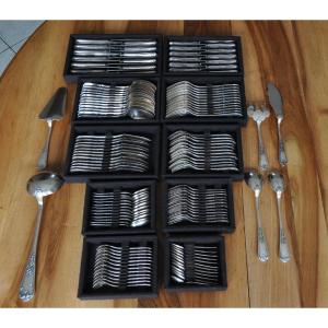 Cutlery Set In Silver Metal 126 Pieces Louis XV Style Goldsmith Argit Cutlery In Their Box