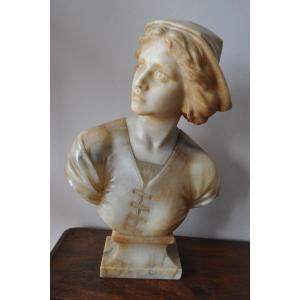 Sculpture Ancienne En Albâtre Buste De jeune Femme Signé Giovanni Broggi