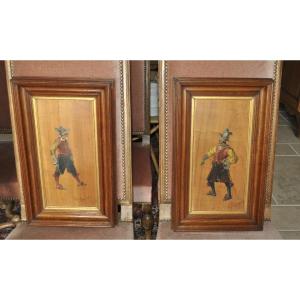 Paire de tableaux huile sur panneau de bois portrait de mousquetaire signé G. Appert ( Georges 