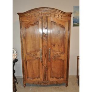 Small Antique Louis XV Cabinet From The Loire Valley With Gendarme Hat In Pear Wood, 18th Century