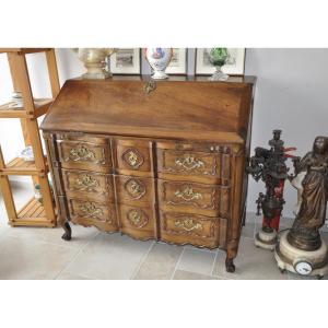 Louis XV Period Curved Writing Desk In Solid Walnut. Antique Writing Desk, 18th Century.