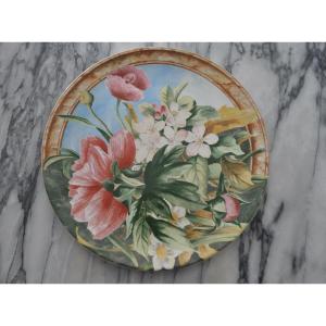 Antique Gien Earthenware Cake Or Tart Dish, Volupté Pattern, Signed Lalande