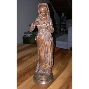 Large 19th Century Gilded And Painted Bronze Sculpture ( 62 Cm ) La Liseuse Signed A Carrier Belleuse