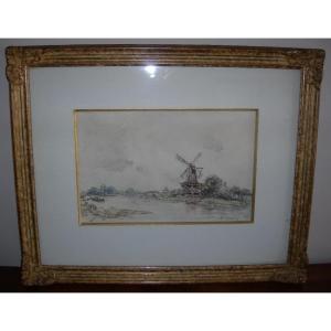 Johan-barthold Jongkind, View Of The Town Of Maaslius, Framed Antique Lithograph Dated 67