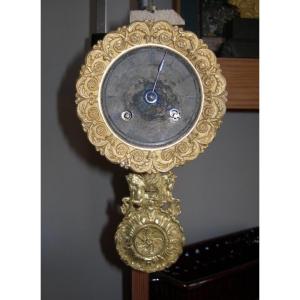 Mouvement ancien de pendule d'époque restauration ou Charles X en bronze doré avec balancier