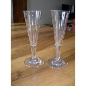 2 Antique Blown-glass Flutes From The 18th Century; 18th-century Object; 18th-century Wine Glass; 18th Century
