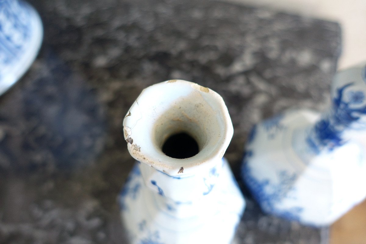 Pair Of Vases With Sides And High Collar In Nevers Earthenware - Chinese Decor - 17th Century-photo-6