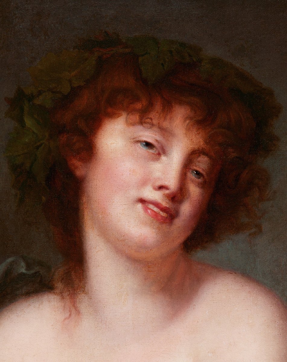 Suiveur de Jacques-Antoine Vallin - Portrait d'une Bacchante - 19ème Siècle-photo-3