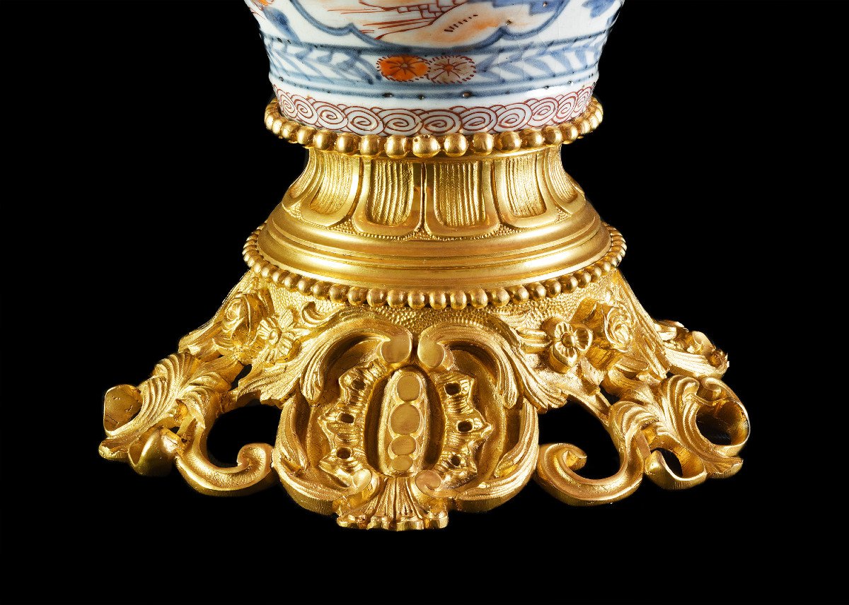 Porcelain Lamp With Imari Decor And Gilt Bronze Frame, XIXth-photo-4