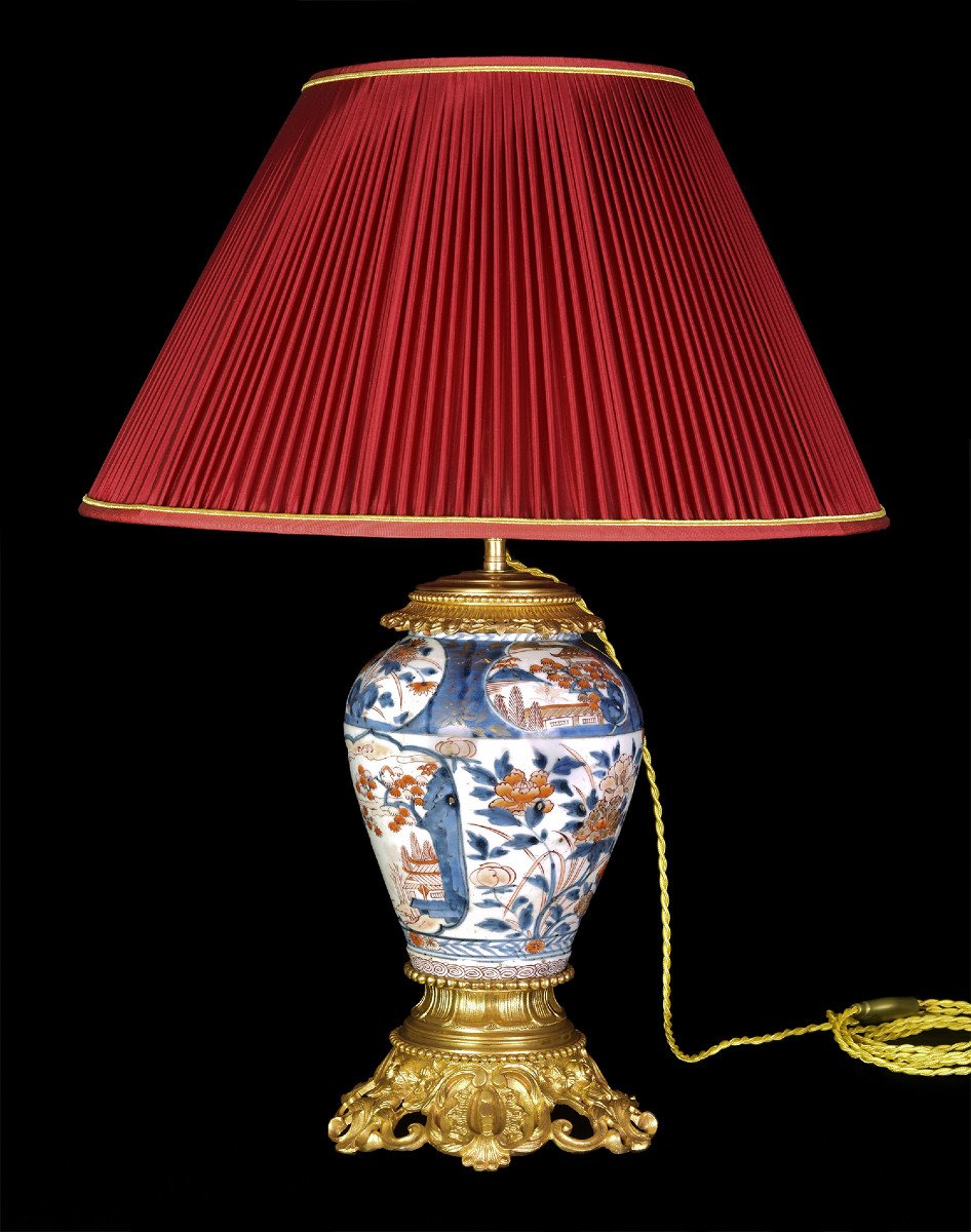 Porcelain Lamp With Imari Decor And Gilt Bronze Frame, XIXth