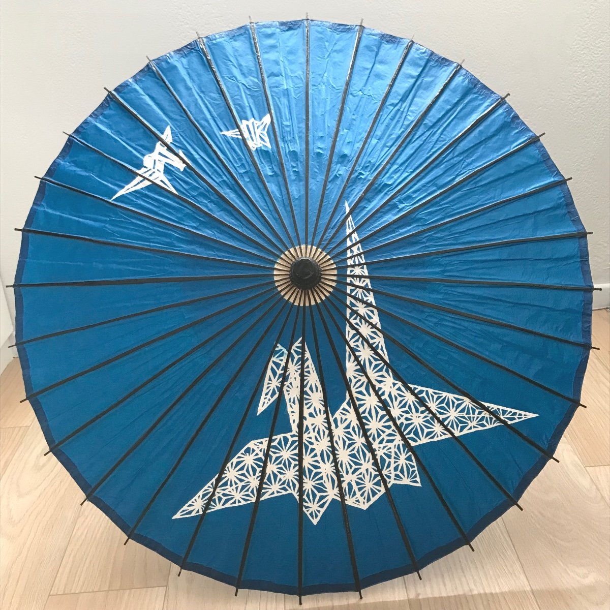 Japanese Umbrella In Blue Washi Paper And Origami - Japan