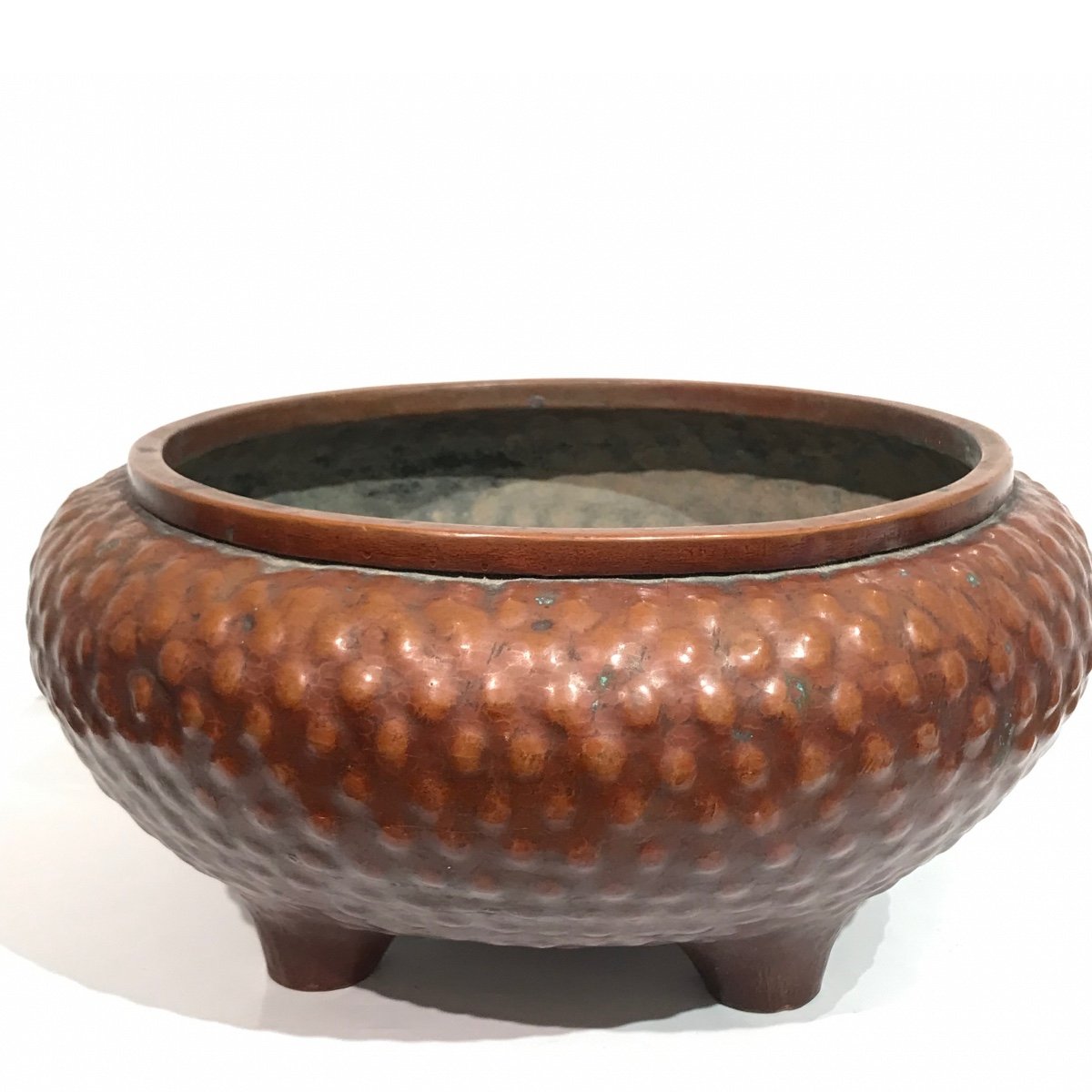 Hibachi Japanese Brazier In Hammered Copper - Japan-photo-6