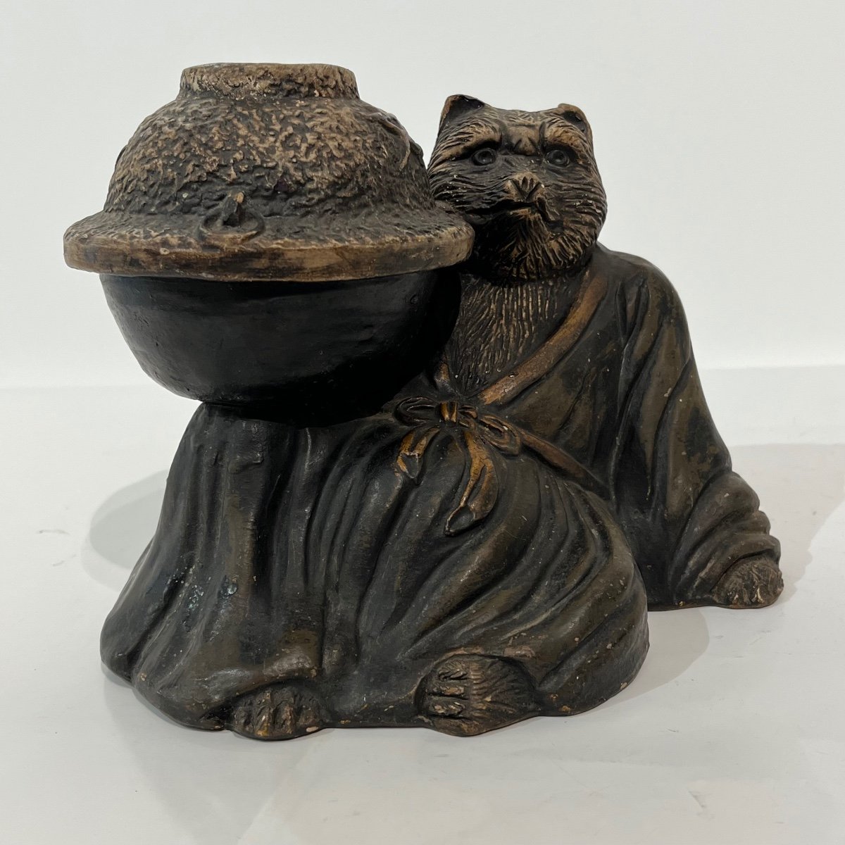 Japanese Tanuki And Chagama Ceramic Okimono - Japan-photo-4