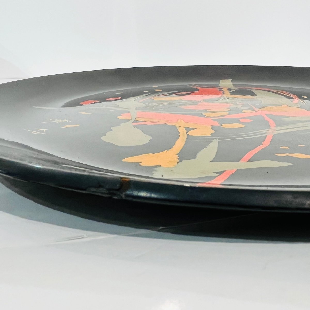 Grande Assiette Laquée Japonaise Calligraphiée - Japon-photo-2