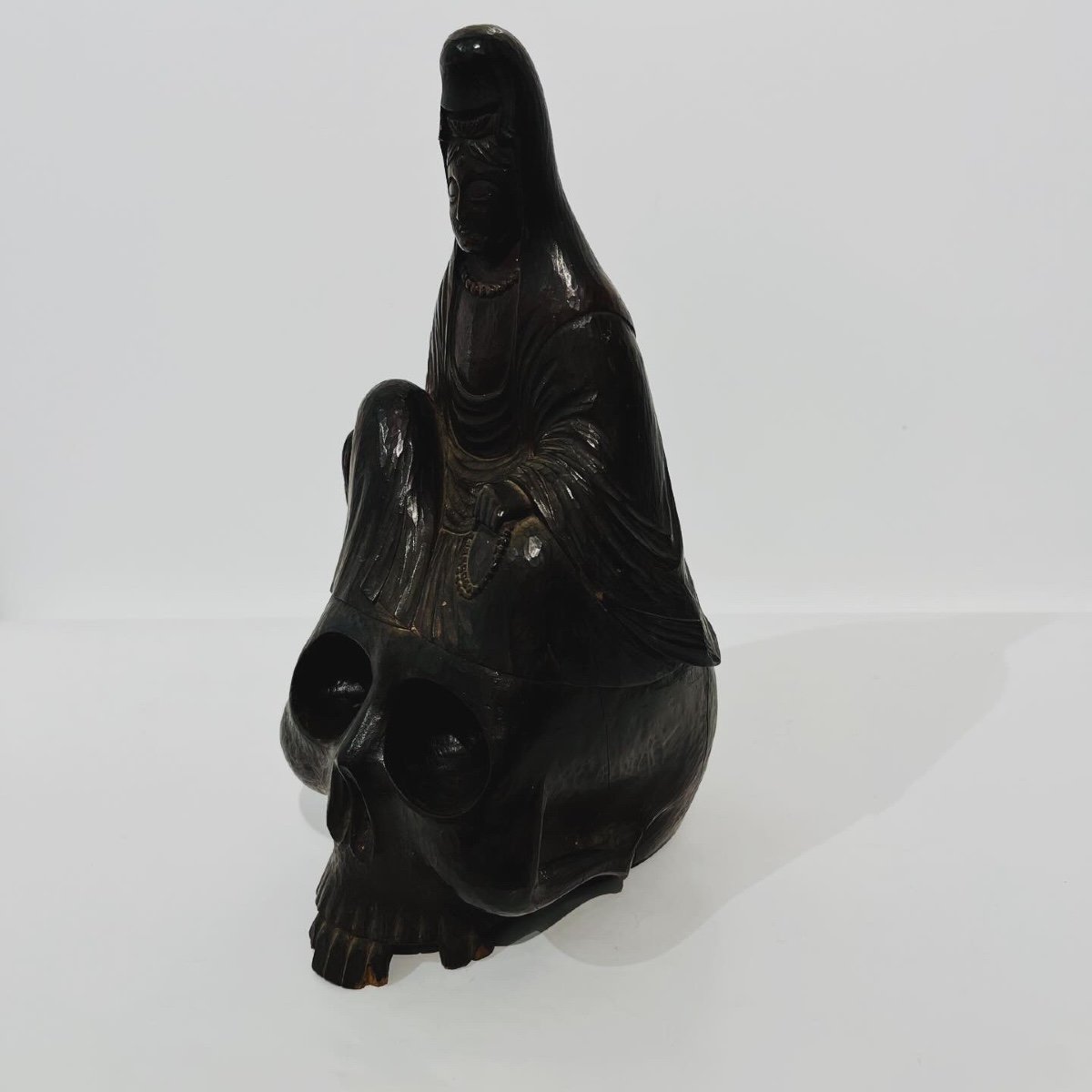 Okimono Sculpture Japonaise Kannon Et Vanité - Japon-photo-3