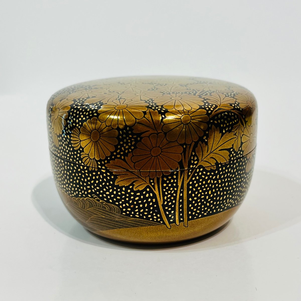 Natsume Boîte Laquée à Thé Japonais Chrysanthème Et Kirigane - Japon-photo-3