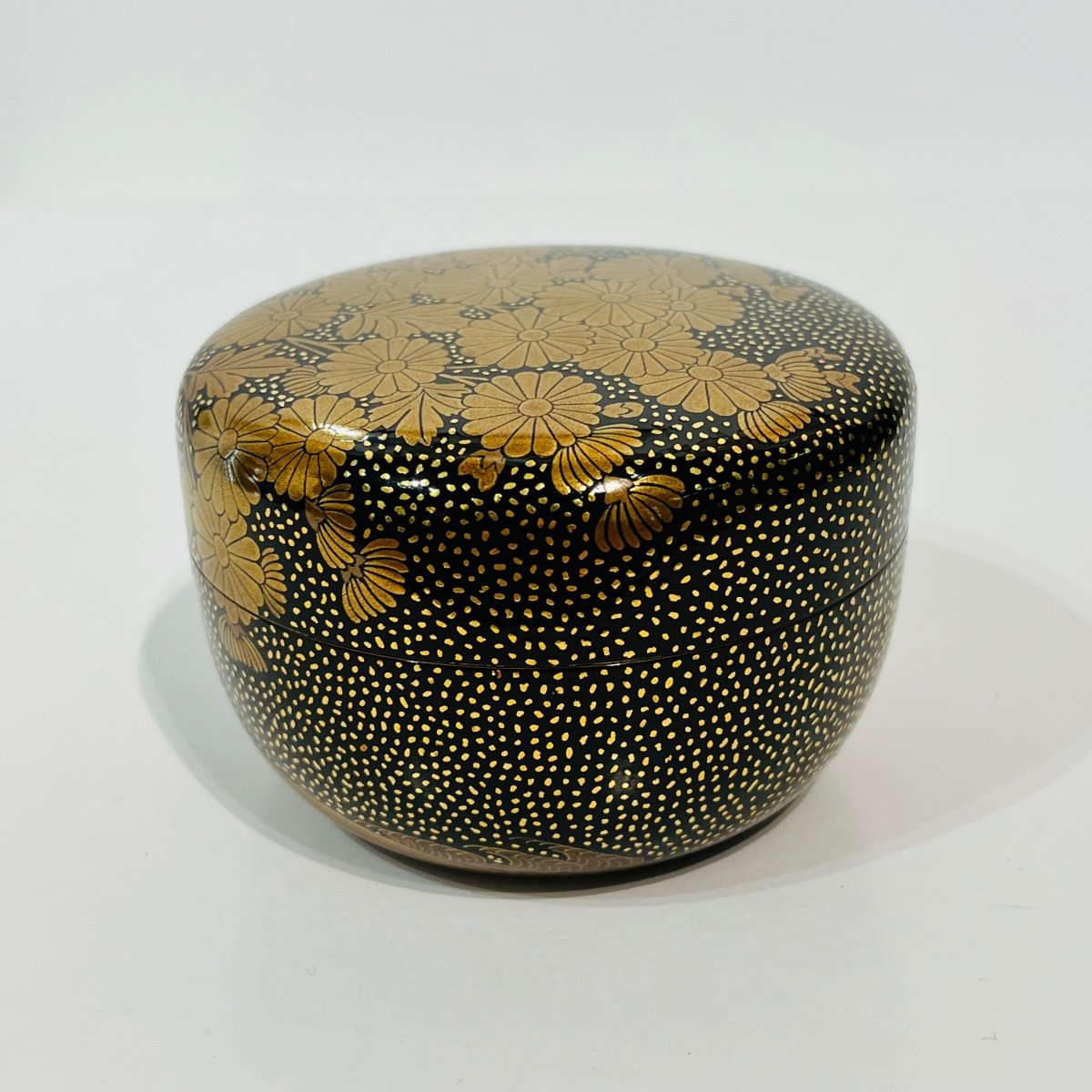 Natsume Boîte Laquée à Thé Japonais Chrysanthème Et Kirigane - Japon-photo-2