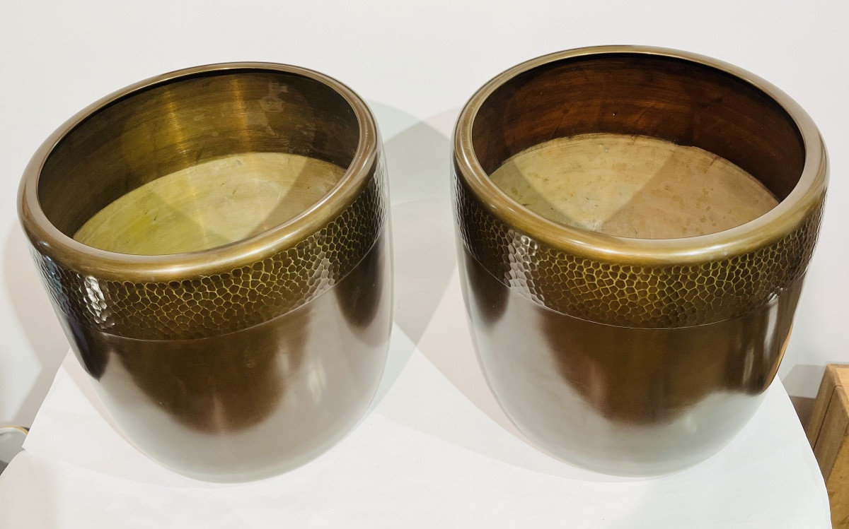 Pair Of Japanese Copper Hibachi Braziers - Japan-photo-2