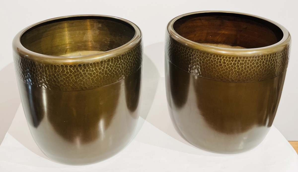 Pair Of Japanese Copper Hibachi Braziers - Japan-photo-1