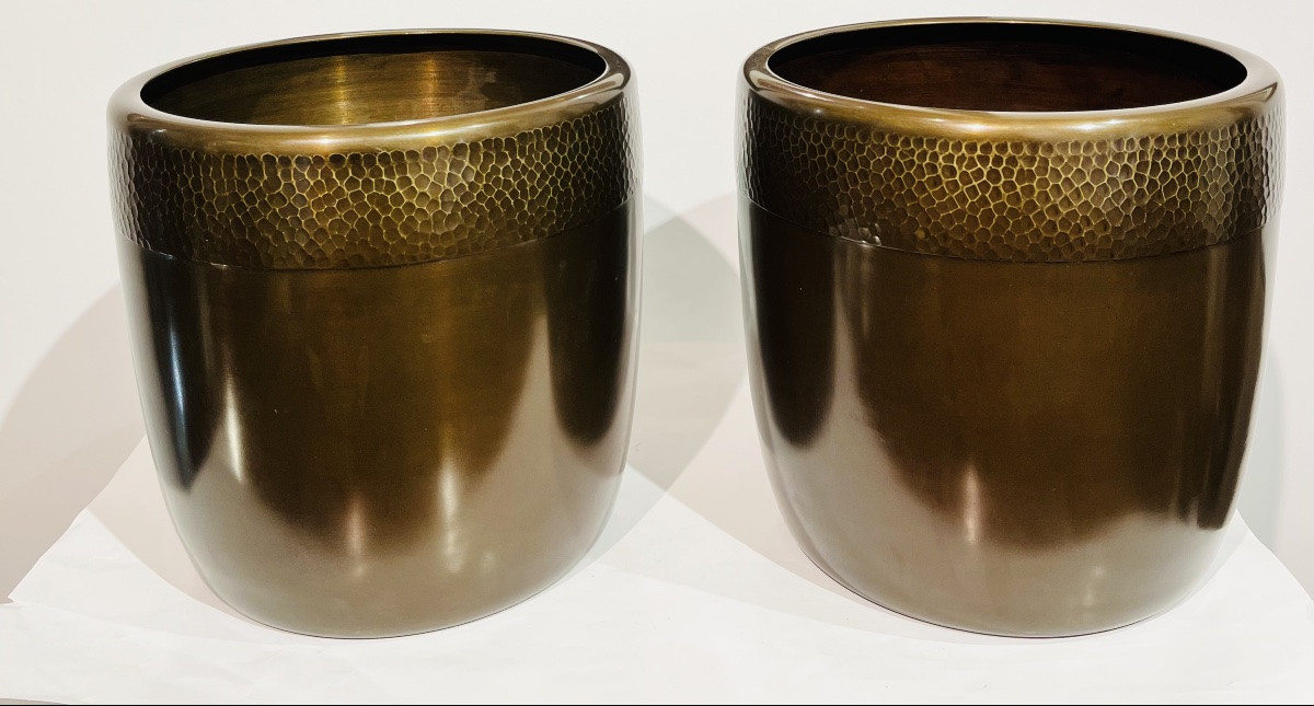 Pair Of Japanese Copper Hibachi Braziers - Japan-photo-3