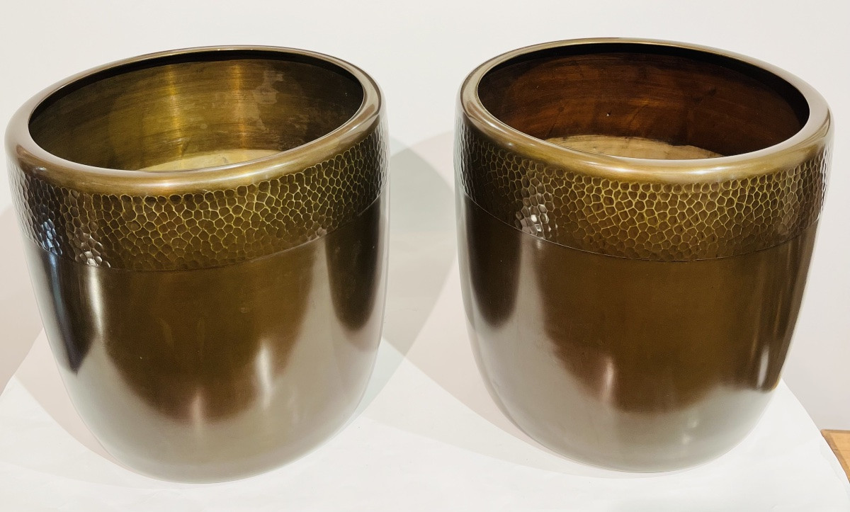 Pair Of Japanese Copper Hibachi Braziers - Japan-photo-4