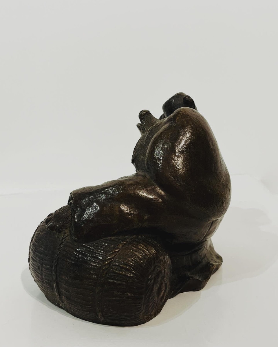 Okimono sculpture japonaise en bronze de tanuki en Daikokuten - Japon-photo-3