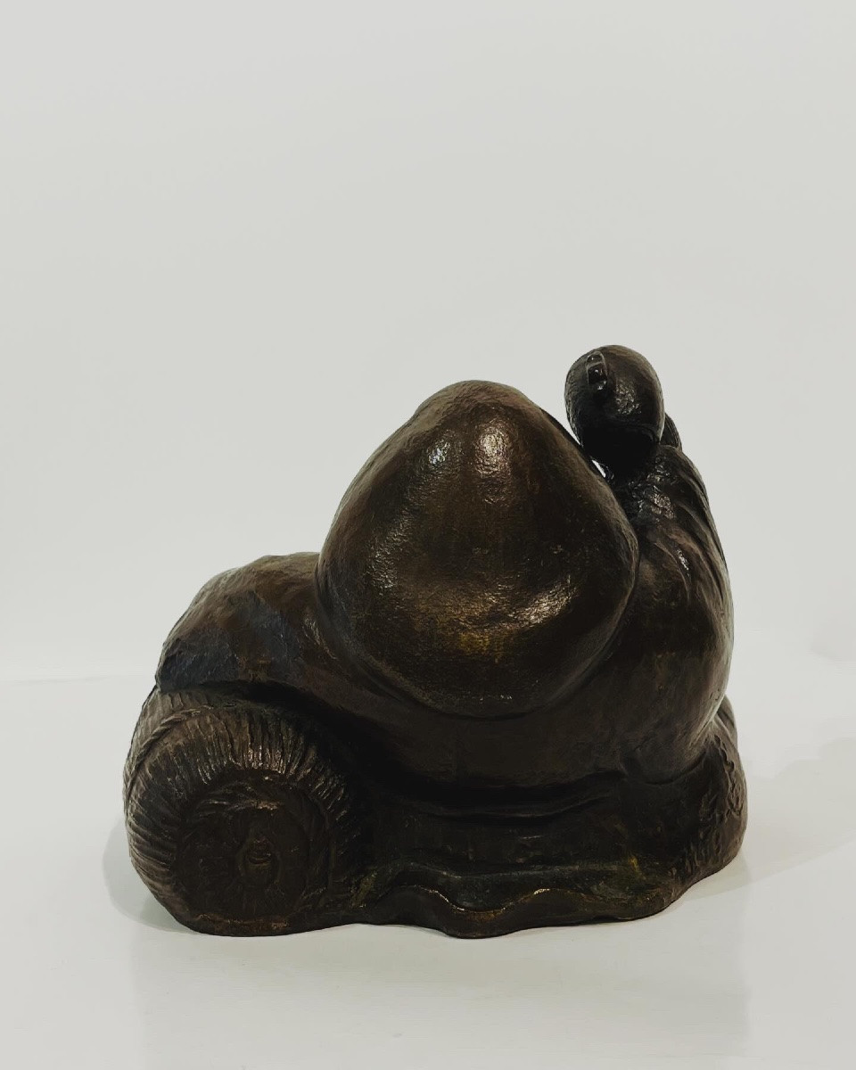 Okimono sculpture japonaise en bronze de tanuki en Daikokuten - Japon-photo-4